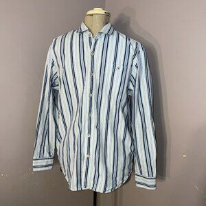 Tommy Bahama Shirt L Blue Stripes Button Down Long Sleeve 100% Island Modern Fit
